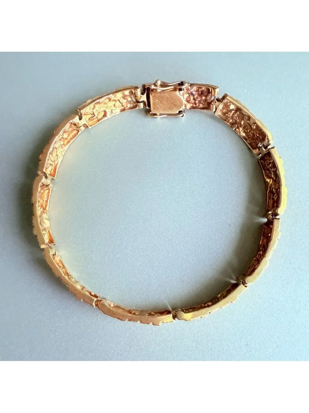 Solid 14k Yellow Gold Nugget Panel Link Bracelet HEAVY